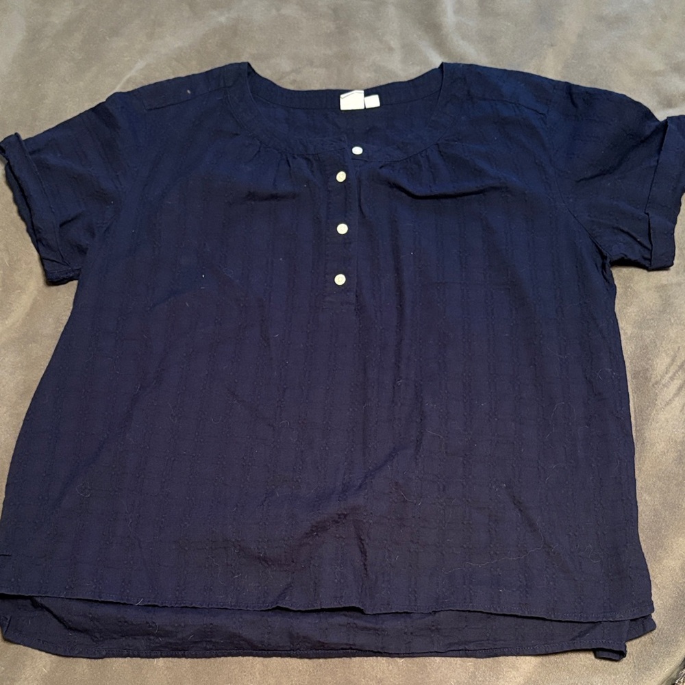 GAP Womens L Navy Blue Textured Blouse